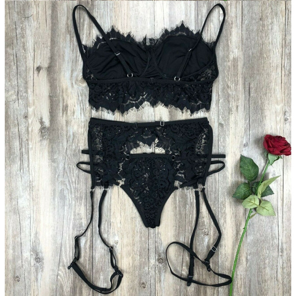 Lace Lingerie 3 pc Sexy Boudoir Garter Teddy Set - Picture 7 of 16